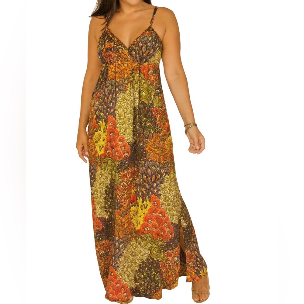 Moa Moa multicolor tribal print maxi dress, size S
